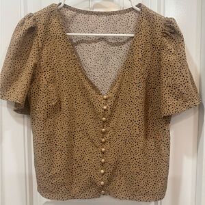 Polka Dot Button-Up Tan Blouse